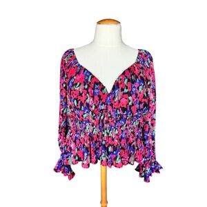 Arula Boho Floral Peplum Top 2X/3X Long Sleeve Smocked Cottagecore G21